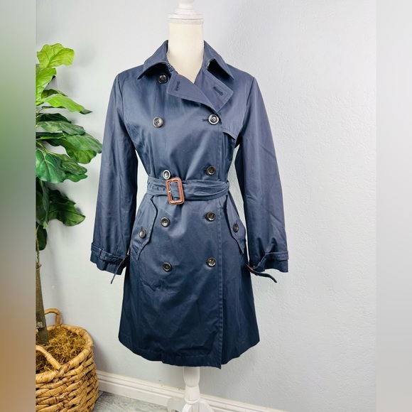 MaxMara Navy Blue Belted Trench Coat Size 8 - Picture 1 of 8